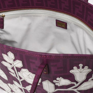 極美品 FENDI フェンディ トートバッグ ハンドバッグ パープル ホワイト 花柄 ズッカ キャンバス 中古 4a005898