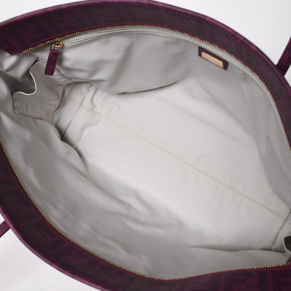 極美品 FENDI フェンディ トートバッグ ハンドバッグ パープル ホワイト 花柄 ズッカ キャンバス 中古 4a005898