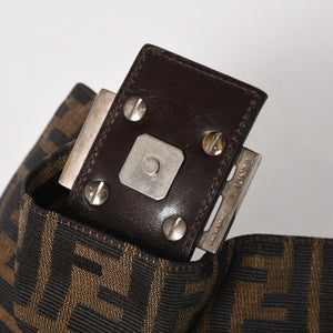 FENDI フェンディ ズッカ柄 マンマバケット ショルダーバッグ 26325 キャンバス レザー ブラウン FFバックル シルバー金具 美品 中古 4a005783