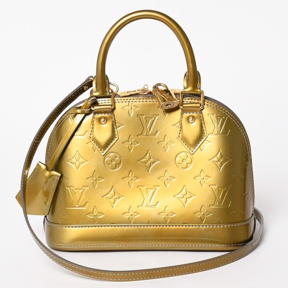 LOUIS VUITTON ルイヴィトン アルマBB ハンドバッグ M90104 モノグラムヴェルニ ヴェールオリーブ ショルダーバッグ ゴールド金具 美品 中古 4a005795