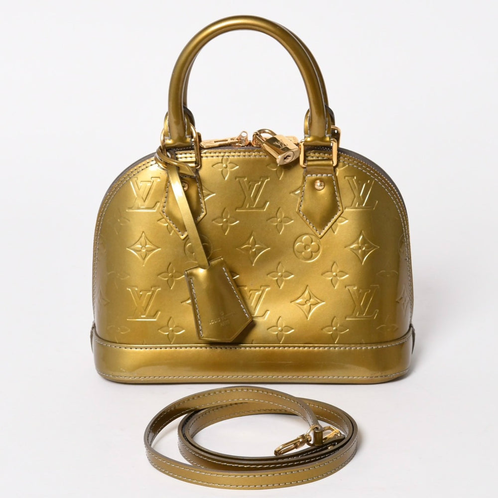 LOUIS VUITTON ルイヴィトン アルマBB ハンドバッグ M90104 モノグラムヴェルニ ヴェールオリーブ ショルダーバッグ ゴールド金具 美品 中古 4a005795