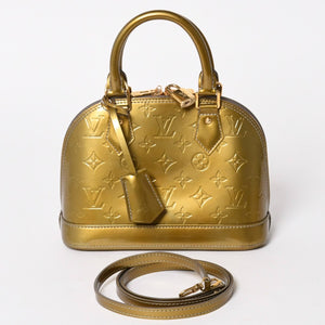 LOUIS VUITTON ルイヴィトン アルマBB ハンドバッグ M90104 モノグラムヴェルニ ヴェールオリーブ ショルダーバッグ ゴールド金具 美品 中古 4a005795