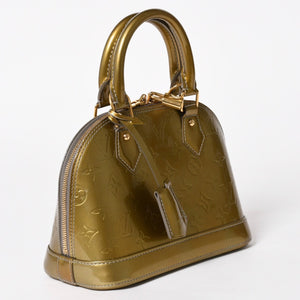 LOUIS VUITTON ルイヴィトン アルマBB ハンドバッグ M90104 モノグラムヴェルニ ヴェールオリーブ ショルダーバッグ ゴールド金具 美品 中古 4a005795