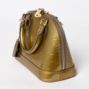 LOUIS VUITTON ルイヴィトン アルマBB ハンドバッグ M90104 モノグラムヴェルニ ヴェールオリーブ ショルダーバッグ ゴールド金具 美品 中古 4a005795