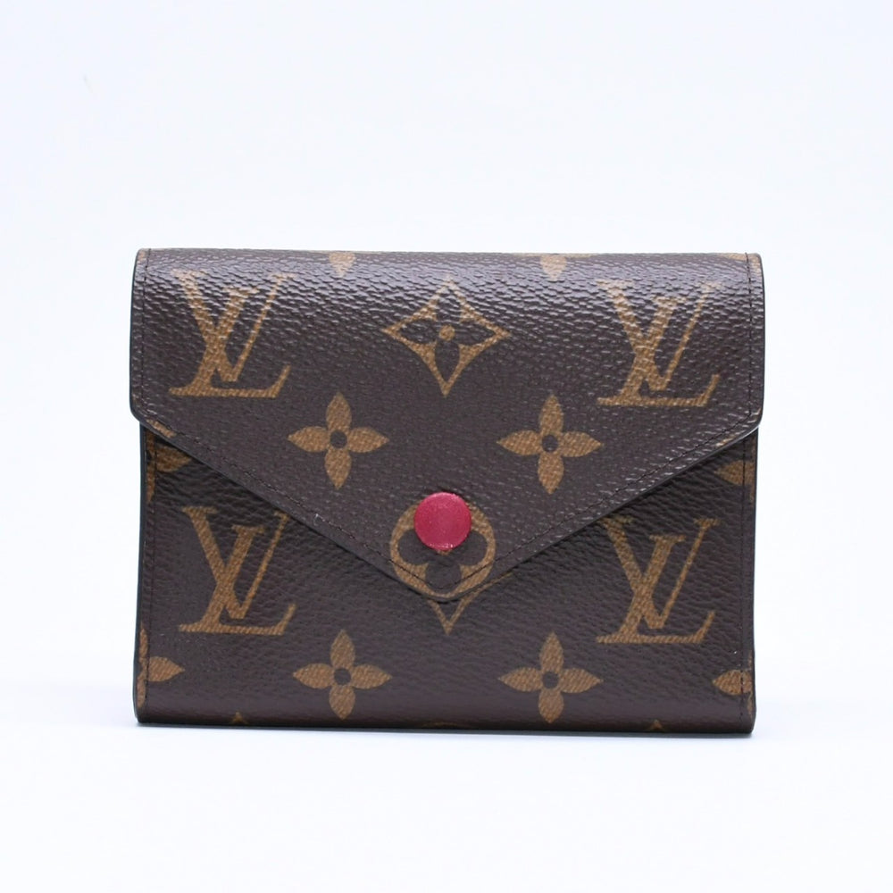 極美品 LOUIS VUITTON ルイヴィトン ポルトフォイユ ヴィクトリーヌ M41938 三つ折り財布 モノグラム ブラウン フューシャ中古 4a005799
