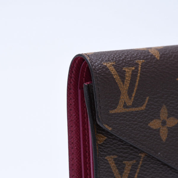 極美品 LOUIS VUITTON ルイヴィトン ポルトフォイユ ヴィクトリーヌ M41938 三つ折り財布 モノグラム ブラウン フューシャ中古 4a005799