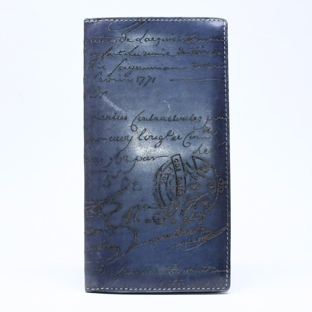 極美品 Berluti ベルルッティ セコイヤカリグラフィ 長財布 ウォレット レザー ネイビー ブルー 中古 4a005800