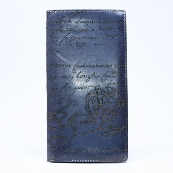 極美品 Berluti ベルルッティ セコイヤカリグラフィ 長財布 ウォレット レザー ネイビー ブルー 中古 4a005800