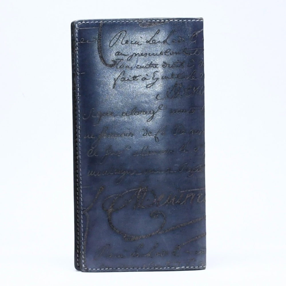 極美品 Berluti ベルルッティ セコイヤカリグラフィ 長財布 ウォレット レザー ネイビー ブルー 中古 4a005800