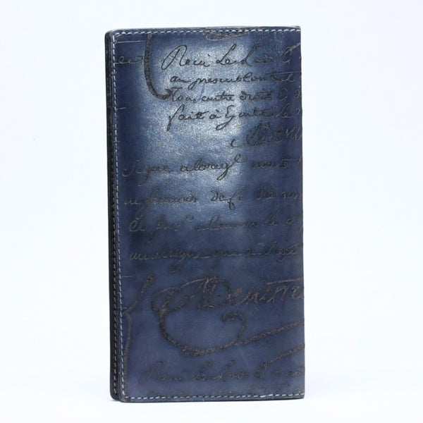 極美品 Berluti ベルルッティ セコイヤカリグラフィ 長財布 ウォレット レザー ネイビー ブルー 中古 4a005800
