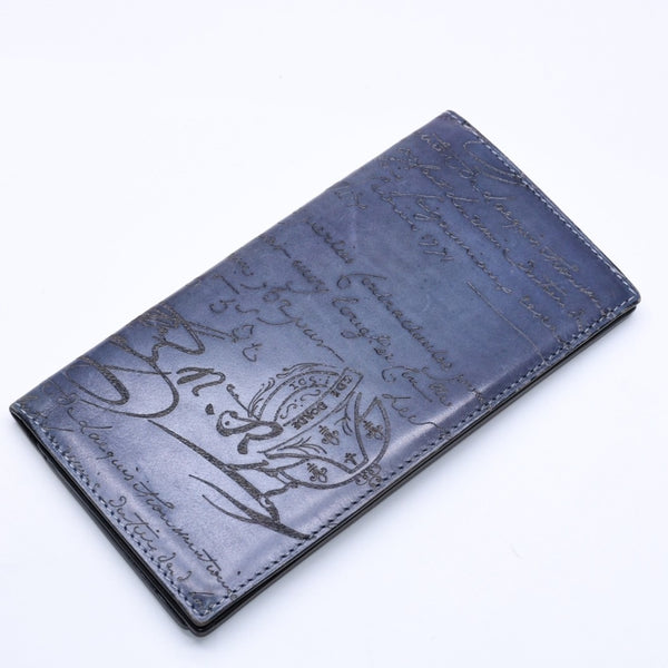 極美品 Berluti ベルルッティ セコイヤカリグラフィ 長財布 ウォレット レザー ネイビー ブルー 中古 4a005800