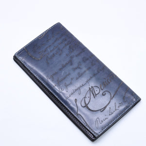 極美品 Berluti ベルルッティ セコイヤカリグラフィ 長財布 ウォレット レザー ネイビー ブルー 中古 4a005800