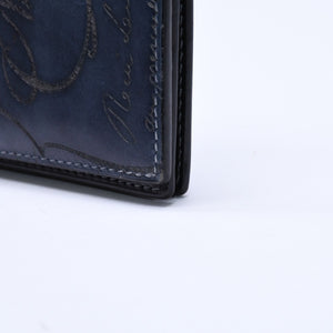 極美品 Berluti ベルルッティ セコイヤカリグラフィ 長財布 ウォレット レザー ネイビー ブルー 中古 4a005800