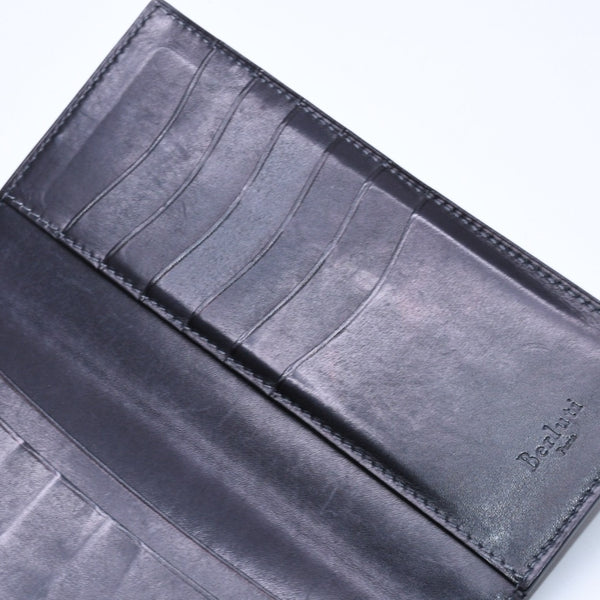 極美品 Berluti ベルルッティ セコイヤカリグラフィ 長財布 ウォレット レザー ネイビー ブルー 中古 4a005800