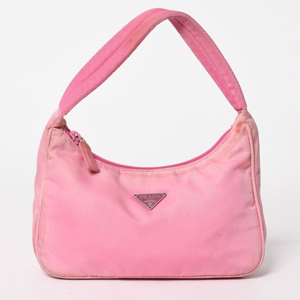 PRADA プラダ ホーボー ワンショルダーバッグ トライアングルロゴ 三角ロゴプレート ナイロン ピンク 中古 4a005829