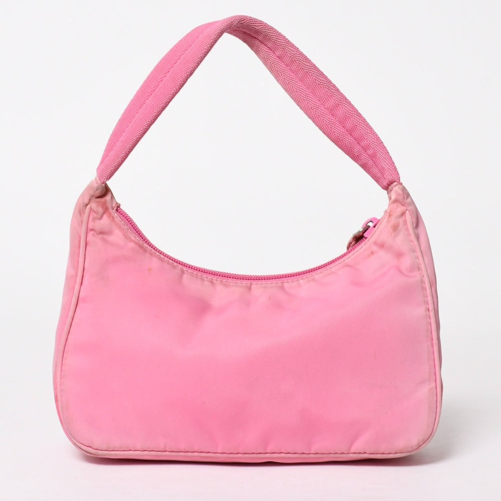 PRADA プラダ ホーボー ワンショルダーバッグ トライアングルロゴ 三角ロゴプレート ナイロン ピンク 中古 4a005829