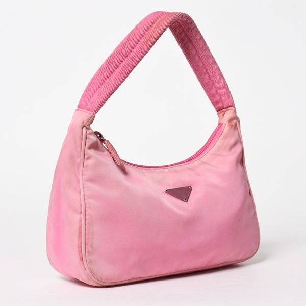 PRADA Hobo One Shoulder Bag Triangle Logo Triangle Logo Plate Nylon Pink Used 4a005829