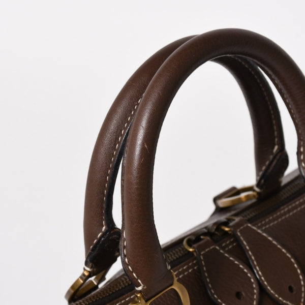 Very good condition CHRISTIAN DIOR Christian Dior leather brown handbag gold hardware RU 0061 used 4a005784