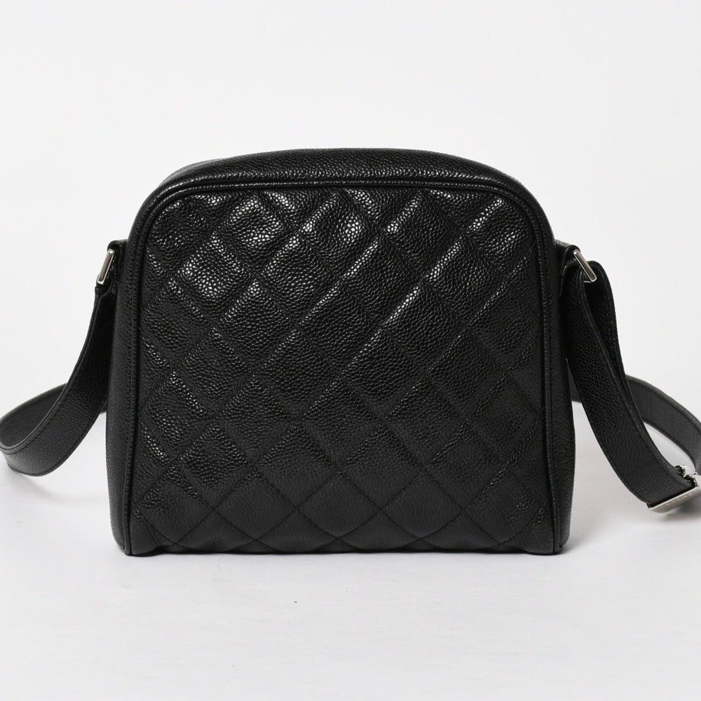 CHANEL シャネル ショルダーバッグ 11番台 ココマーク キャビアスキン レザー ブラック シルバー金具 美品 中古 4a005891