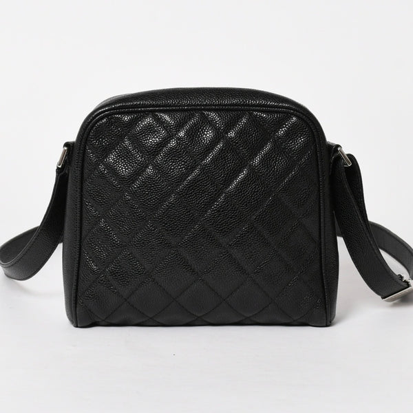 CHANEL シャネル ショルダーバッグ 11番台 ココマーク キャビアスキン レザー ブラック シルバー金具 美品 中古 4a005891