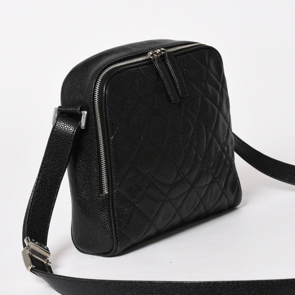 CHANEL シャネル ショルダーバッグ 11番台 ココマーク キャビアスキン レザー ブラック シルバー金具 美品 中古 4a005891