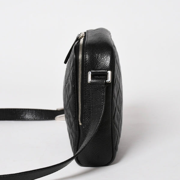 CHANEL シャネル ショルダーバッグ 11番台 ココマーク キャビアスキン レザー ブラック シルバー金具 美品 中古 4a005891