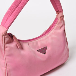 PRADA Hobo One Shoulder Bag Triangle Logo Triangle Logo Plate Nylon Pink Used 4a005829