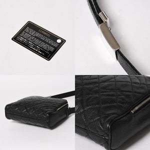 CHANEL シャネル ショルダーバッグ 11番台 ココマーク キャビアスキン レザー ブラック シルバー金具 美品 中古 4a005891