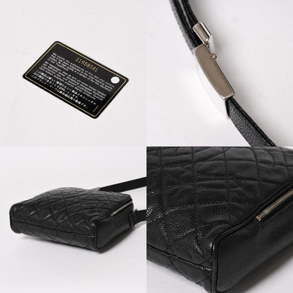 CHANEL シャネル ショルダーバッグ 11番台 ココマーク キャビアスキン レザー ブラック シルバー金具 美品 中古 4a005891
