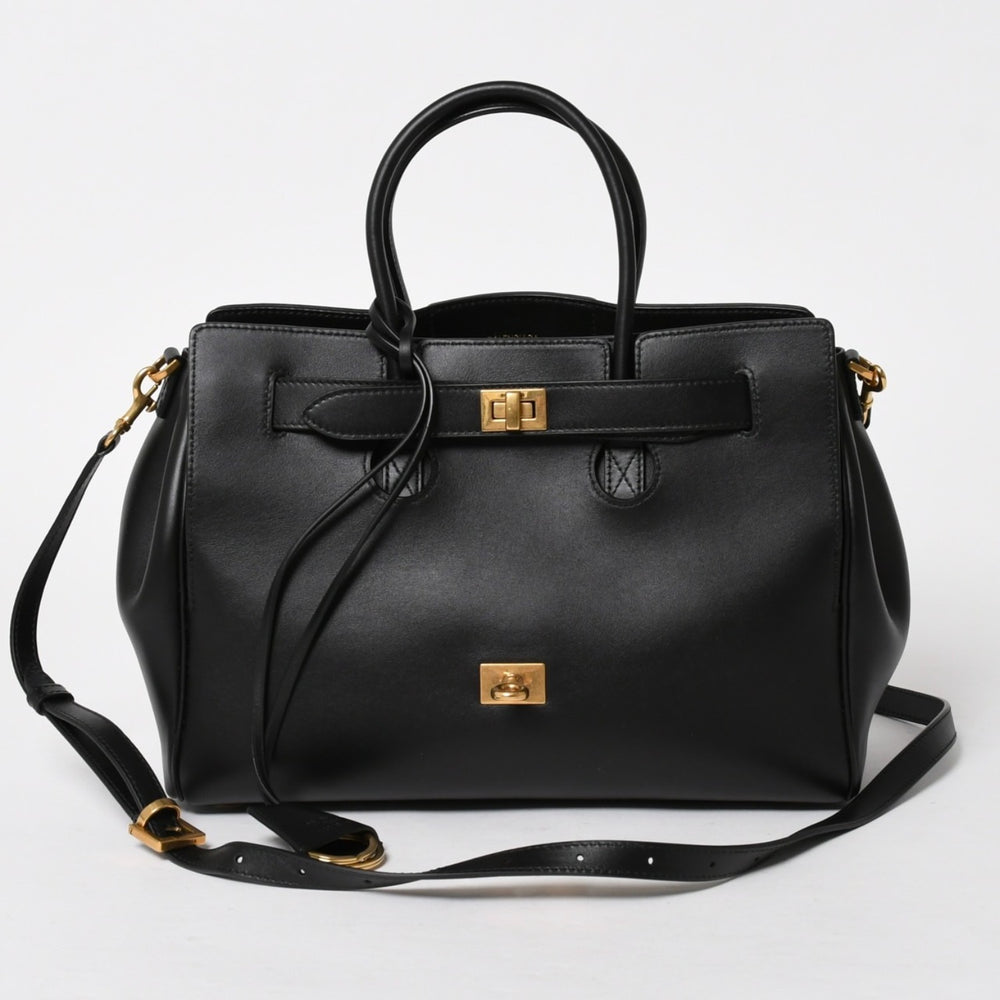 極美品 BALENCIAGA バレンシアガ ベルエアー ミディアム キャリーオール レザー 2WAY ハンドバッグ ブラック ゴールド金具 812545 中古 4a005863