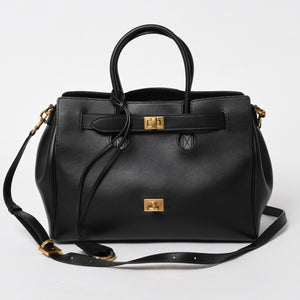 極美品 BALENCIAGA バレンシアガ ベルエアー ミディアム キャリーオール レザー 2WAY ハンドバッグ ブラック ゴールド金具 812545 中古 4a005863