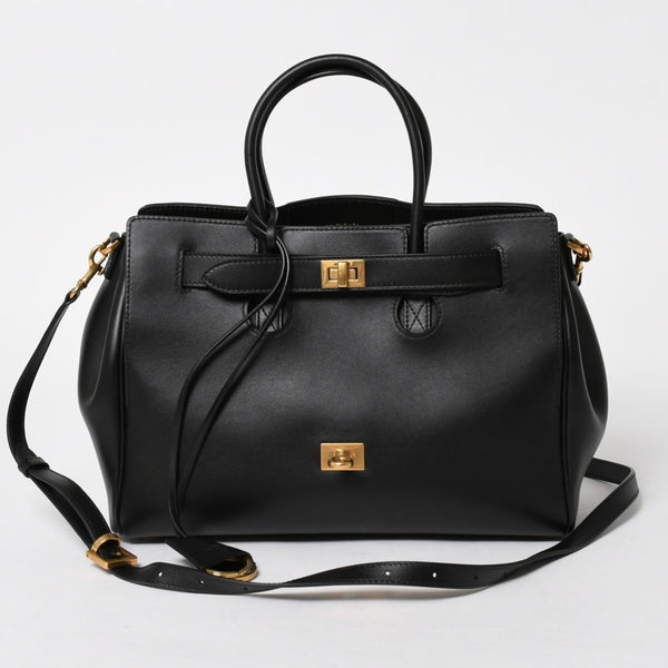 極美品 BALENCIAGA バレンシアガ ベルエアー ミディアム キャリーオール レザー 2WAY ハンドバッグ ブラック ゴールド金具 812545 中古 4a005863