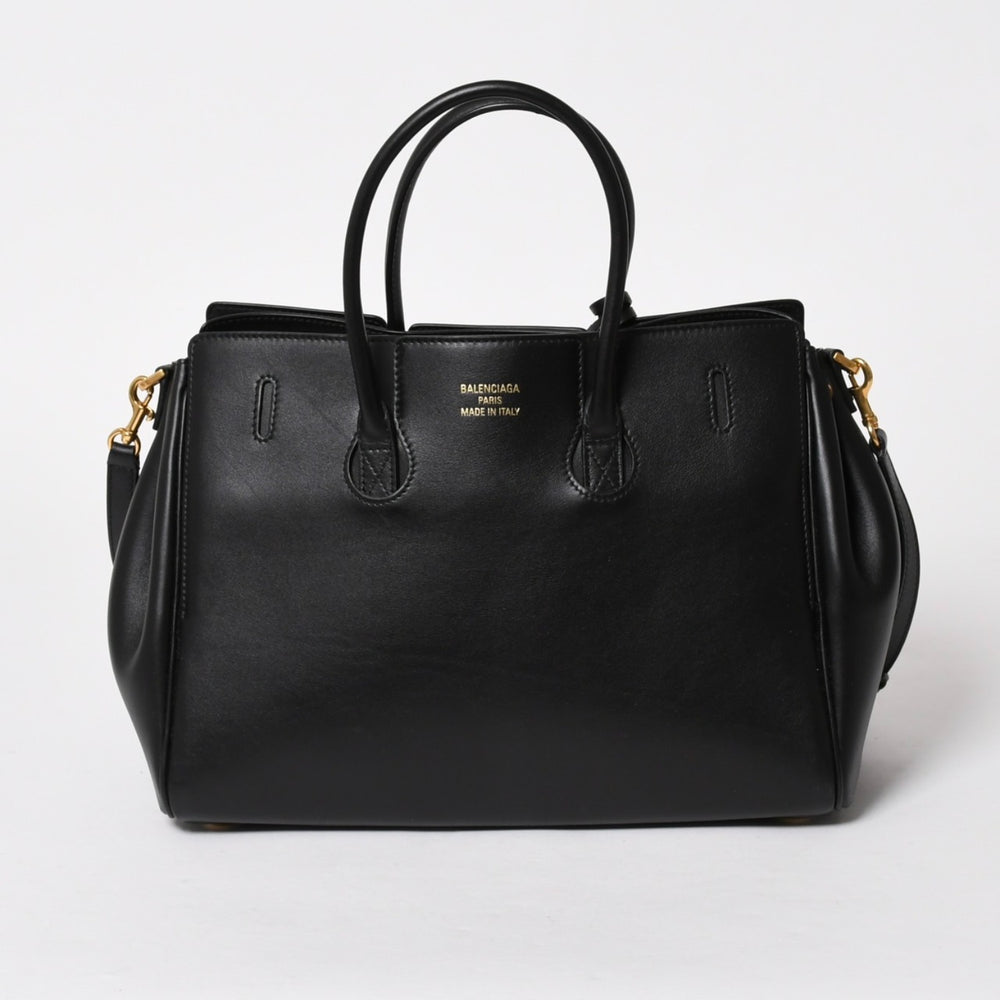 極美品 BALENCIAGA バレンシアガ ベルエアー ミディアム キャリーオール レザー 2WAY ハンドバッグ ブラック ゴールド金具 812545 中古 4a005863