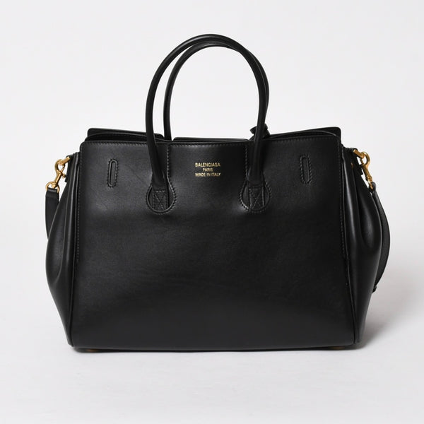 極美品 BALENCIAGA バレンシアガ ベルエアー ミディアム キャリーオール レザー 2WAY ハンドバッグ ブラック ゴールド金具 812545 中古 4a005863