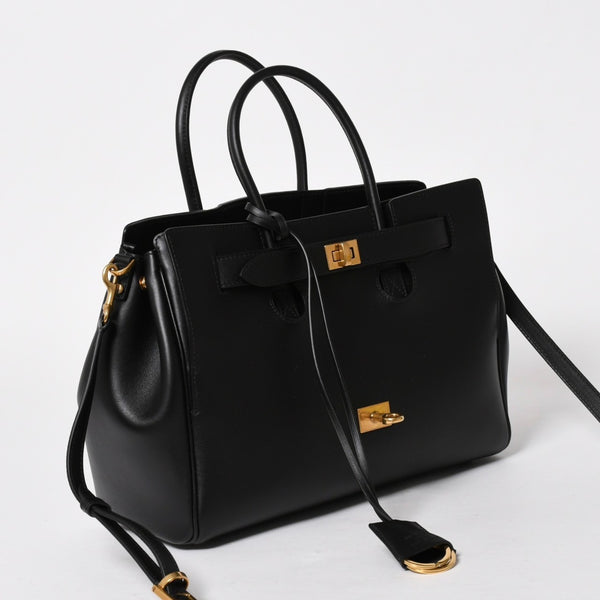 極美品 BALENCIAGA バレンシアガ ベルエアー ミディアム キャリーオール レザー 2WAY ハンドバッグ ブラック ゴールド金具 812545 中古 4a005863