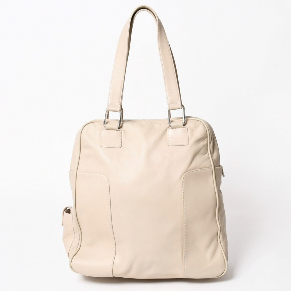LOEWE ロエベ アナグラム トートバッグ ハンドバッグ アナグラム サイドポケットトート レザー アイボリー シルバー金具 中古 4a005831