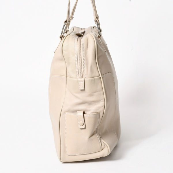 LOEWE ロエベ アナグラム トートバッグ ハンドバッグ アナグラム サイドポケットトート レザー アイボリー シルバー金具 中古 4a005831