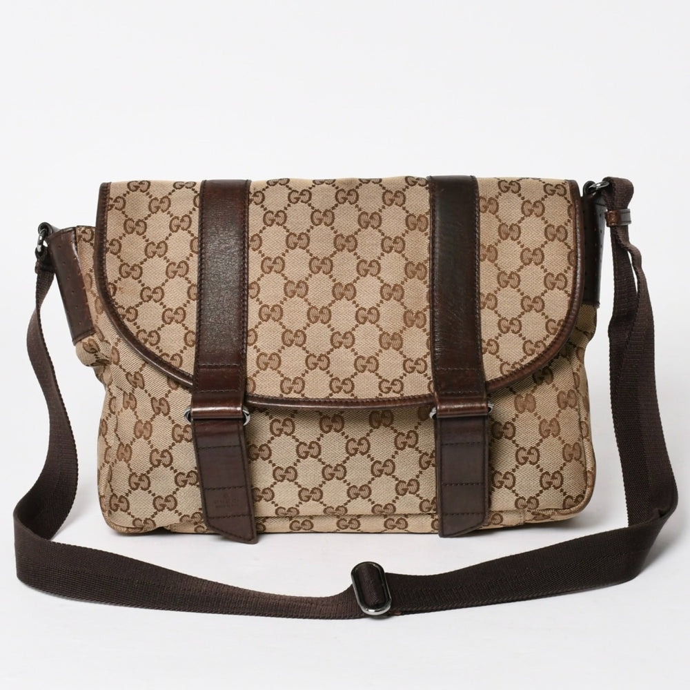 GUCCI グッチ メッセンジャー ショルダーバッグ 145859 GGキャンバス ブラウン シルバー金具 美品 中古 4a005890