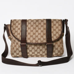 GUCCI グッチ メッセンジャー ショルダーバッグ 145859 GGキャンバス ブラウン シルバー金具 美品 中古 4a005890