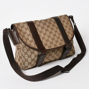 GUCCI グッチ メッセンジャー ショルダーバッグ 145859 GGキャンバス ブラウン シルバー金具 美品 中古 4a005890