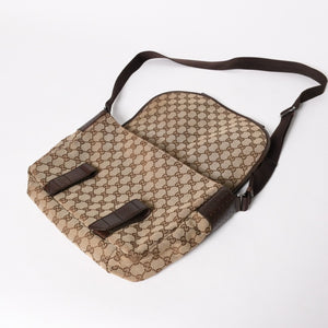 GUCCI グッチ メッセンジャー ショルダーバッグ 145859 GGキャンバス ブラウン シルバー金具 美品 中古 4a005890