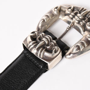 CHROME HEARTS クロムハーツ クロウ タロン ベルト レザーベルト 希少 シルバー925 ブラック シルバー金具 サイズ30 美品 中古 4a005986