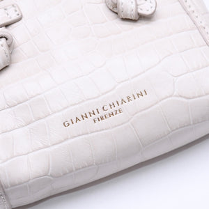 極美品 GIANNI CHIARINI ジャンニキアリーニ ショルダーバッグ マイクロミニバッグ チェーン クロコ型押し レザー アイボリー ゴールド金具 中古 4a005819