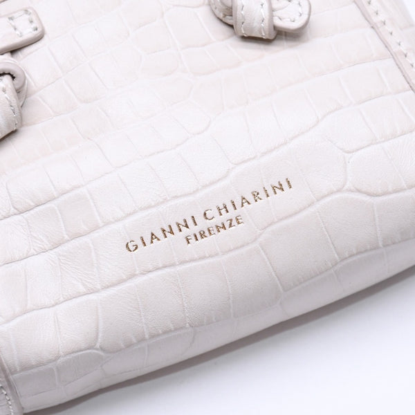 極美品 GIANNI CHIARINI ジャンニキアリーニ ショルダーバッグ マイクロミニバッグ チェーン クロコ型押し レザー アイボリー ゴールド金具 中古 4a005819