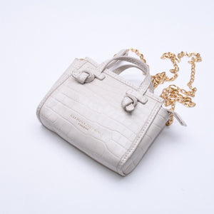 極美品 GIANNI CHIARINI ジャンニキアリーニ ショルダーバッグ マイクロミニバッグ チェーン クロコ型押し レザー アイボリー ゴールド金具 中古 4a005819