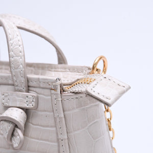 極美品 GIANNI CHIARINI ジャンニキアリーニ ショルダーバッグ マイクロミニバッグ チェーン クロコ型押し レザー アイボリー ゴールド金具 中古 4a005819