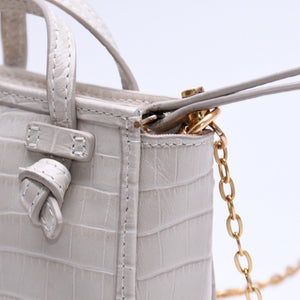 極美品 GIANNI CHIARINI ジャンニキアリーニ ショルダーバッグ マイクロミニバッグ チェーン クロコ型押し レザー アイボリー ゴールド金具 中古 4a005819