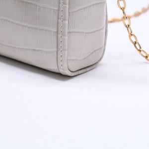 極美品 GIANNI CHIARINI ジャンニキアリーニ ショルダーバッグ マイクロミニバッグ チェーン クロコ型押し レザー アイボリー ゴールド金具 中古 4a005819