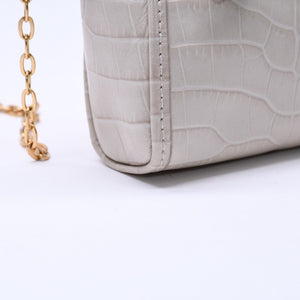 極美品 GIANNI CHIARINI ジャンニキアリーニ ショルダーバッグ マイクロミニバッグ チェーン クロコ型押し レザー アイボリー ゴールド金具 中古 4a005819