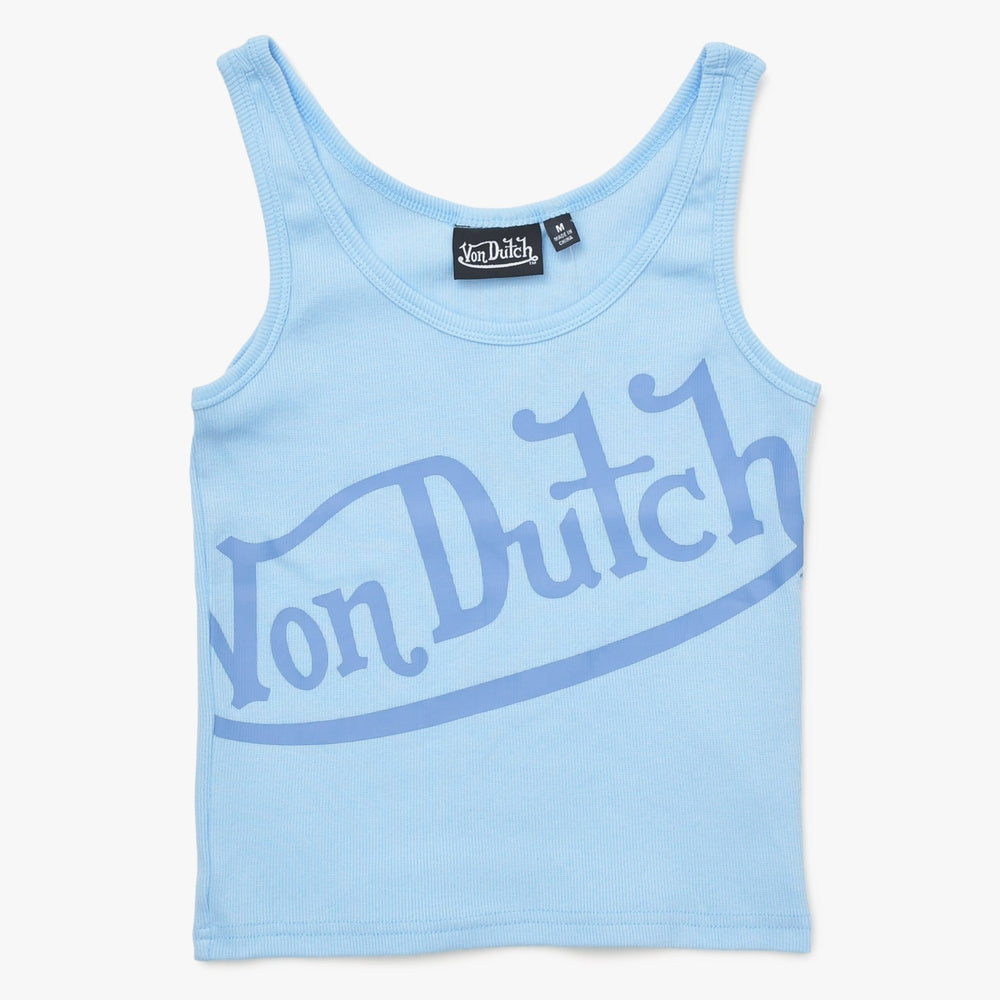 新品未使用 Von Dutch ボンダッチ リブタンクトップ ノースリーブ 7VND9A8206NV サイズM アイスブルー レディース 中古 4a005857